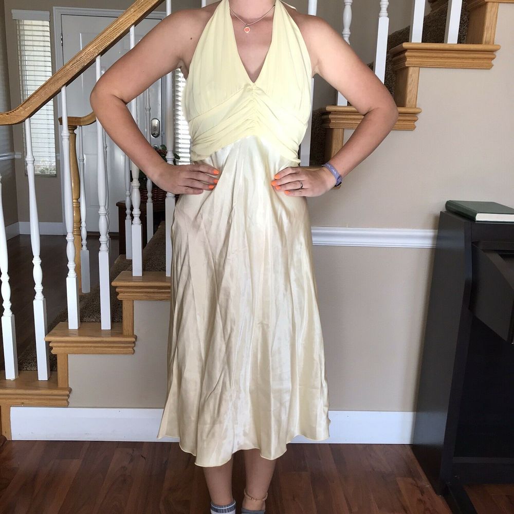 Studio Y Sheer Satin Yellow Formal Dress